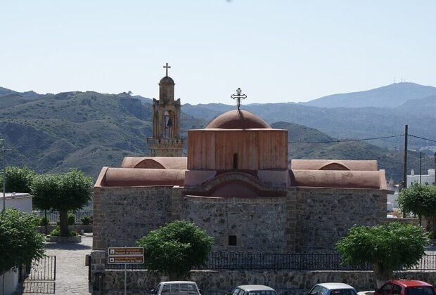 The 15th-century medieval castle and historic Byzantine church of Asklipio village, Rhodes, near Kiotari.